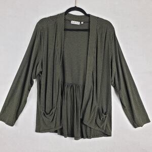 Habitat‎ Women's XL Open Front Waterfall Sweater Green Black Stripe Casual Layer